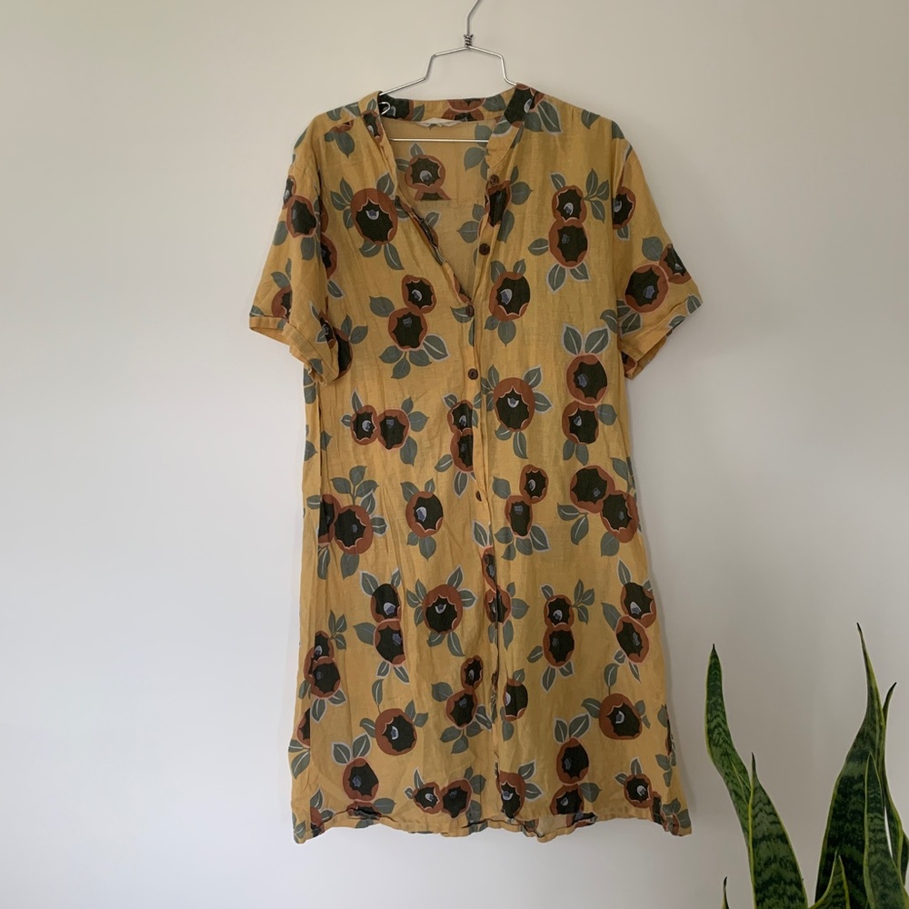 Boutique Yellow Floral Button Down Dress sz M/L - Picture 2 of 7